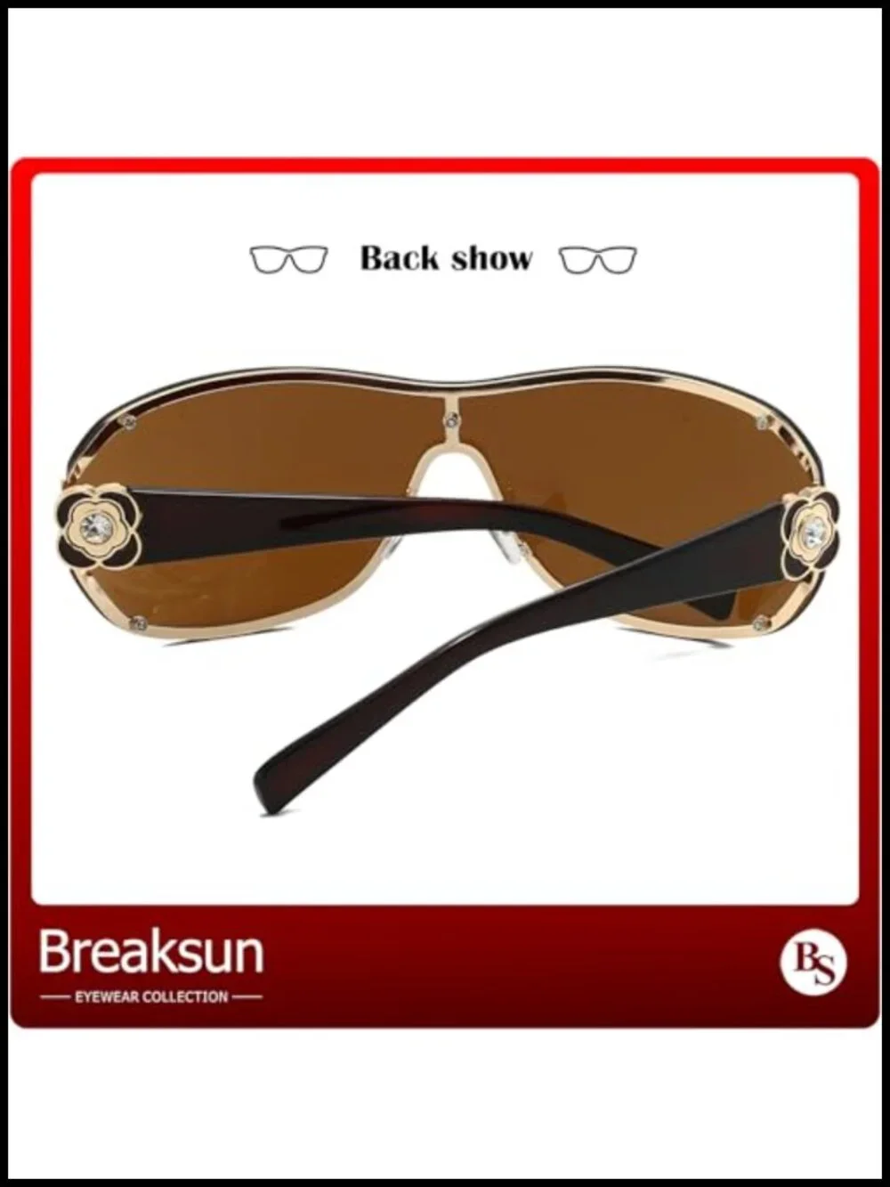 Oversized Y2K Shield Sunglasses with Rhinestone Camellia Motif UV400 Protection
